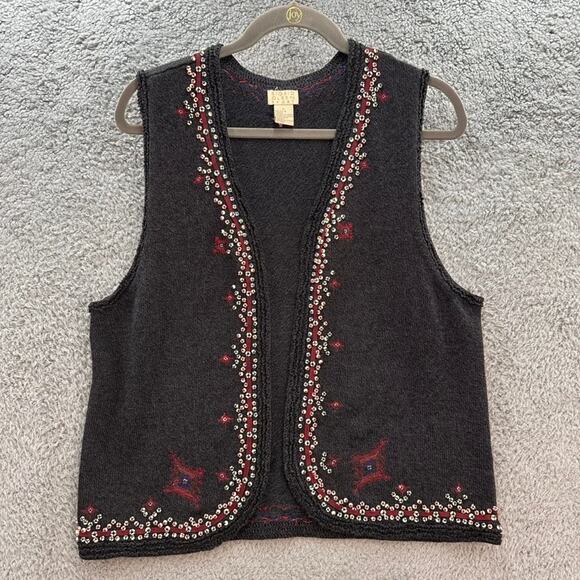 Sigrid Olsen Sport Vintage Women's Large Beaded Embroidered Knit Vest Gorgeous‎ - Picture 1 of 11
